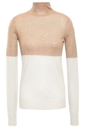 Two-tone cashmere turtleneck sweater