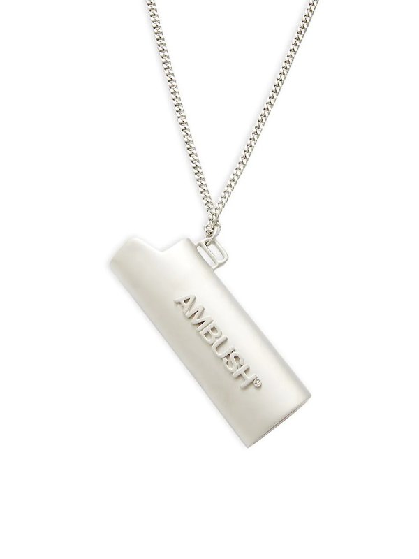 Silvertone-Brass Lighter Case Pendant Necklace