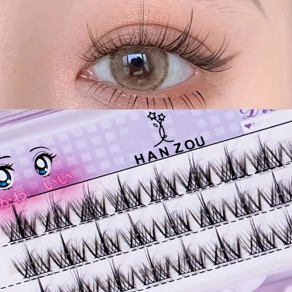 Cluster Lashes Natural Look, Wispy Manga Eyelash Extensions Strip, Cat Eye  Lashes With Transparent Stem Short Anime Korean Makeup False Eyelashes -  Temu