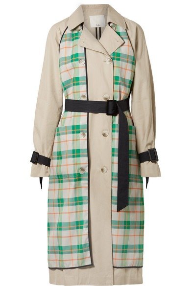 Hani convertible check-paneled cotton-twill trench coat