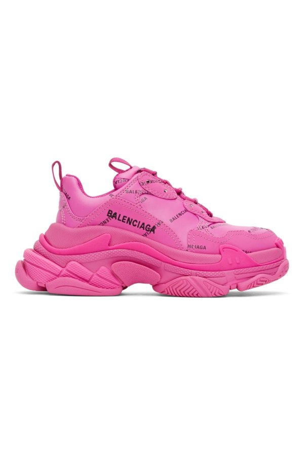 Pink Allover Logo Triple S Sneakers