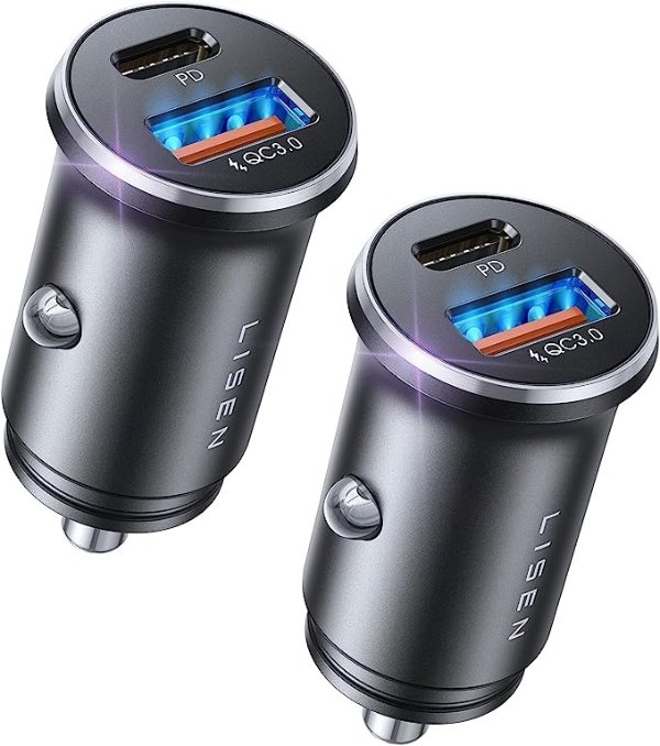 LISEN 48W USB C Car Charger Adapter [2 Pack]