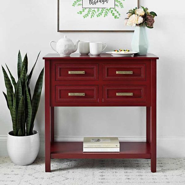 Red Beaded 4-Drawer Console Table