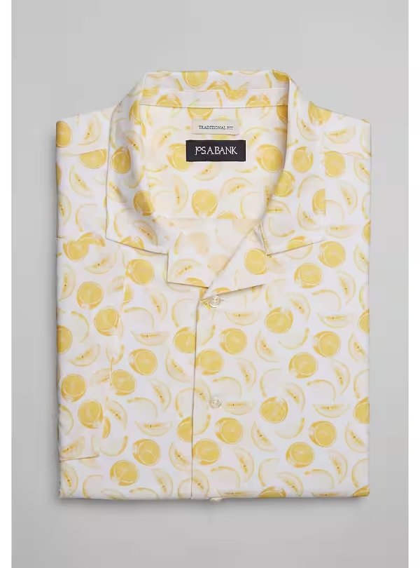 Jos. A. Bank Traditional Fit Spread Collar Short Sleeve Lemon Camp Shirt - Big & Tall CLEARANCE - All Clearance | Jos A Bank