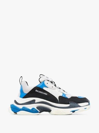 blue, black and white triple s sneakers