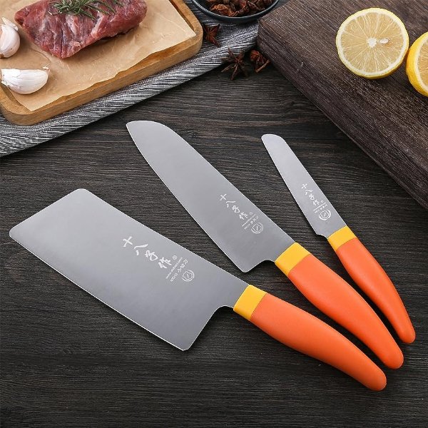 SHI BA ZI ZUO Carving Knife Set of 3 Piece Meat Cleaver Santoku Knife Paring Knife Cutting Meat Vegetable Fruit
