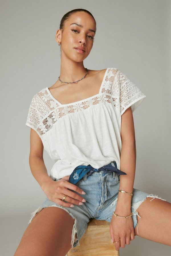 square neck lace beach tee