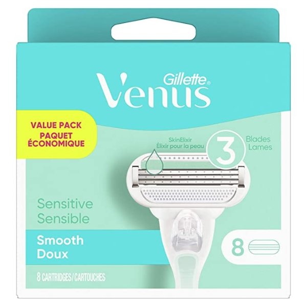 Venus Smooth Sensitive Women's Razor Blade Refills, 8 Count