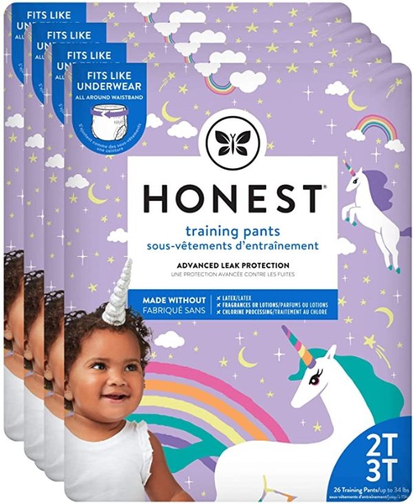 Honest Company Toddler Training Pants | Unicorns | 2T/3T | 104 Count | Eco-Friendly | Underwear-Like Fit | Stretchy Waistband & Tearaway Sides | Perfect for Potty Training