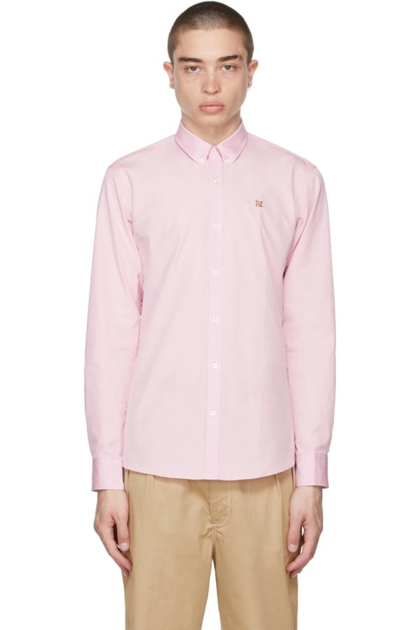Pink Fox Head Embroidery Classic Shirt