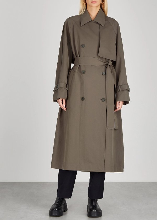 Kereem army green belted trench coat