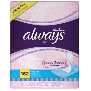 Always Thin Liners Wrapped Unscented 162 Count (Pack of 2)