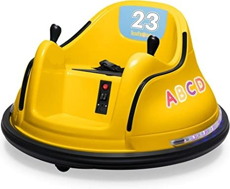 DIY Sticker Race Car 12V Kids Toy Electric Ride On Bumper Car Vehicle with Remote Control, LED Lights & 360 Degree Spin, 2 Speeds, ASTM Certified - Yellow