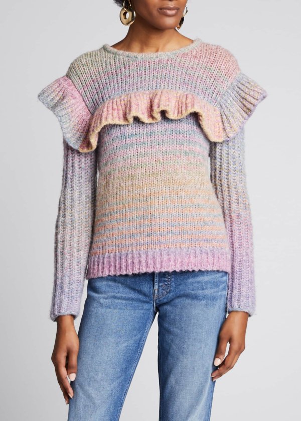Yumi Ruffle Long-Sleeve Pullover Sweater