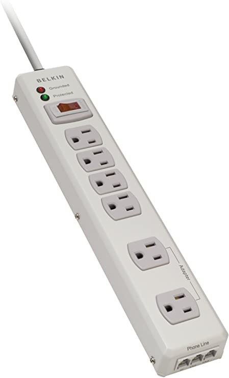 6-Outlet Metal Power Strip Surge Protector, 6ft, Beige
