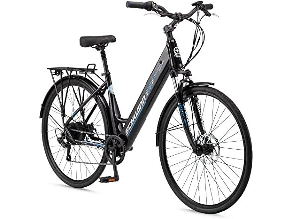 Kettle Valley Adult Electric Bike, 18.5-Inch Aluminum Frame, 7 Speed, 700c Wheels, 375Wh Battery, Gloss Black