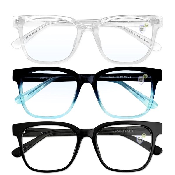 OLIVENA 3Pack Anti Blue Light Glasses Square Oversized Thin Blue Light Blocking Glasses