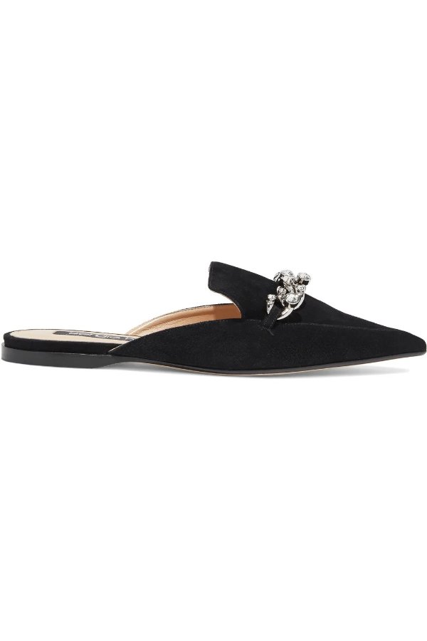 sr Chain crystal-embellished suede slippers