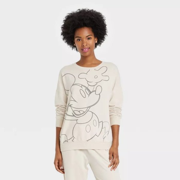 Women's Disney Mickey Mouse Oversized Graphic Sweatshirt - Off-White