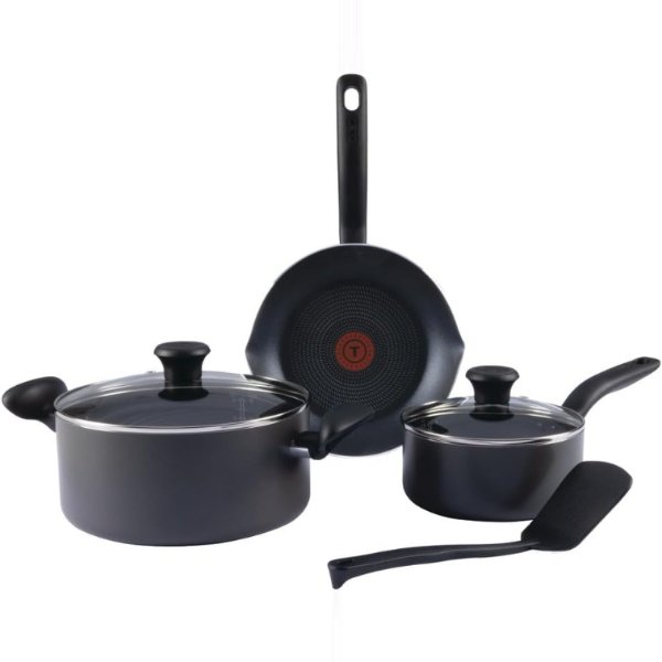 T-fal Initiatives Nonstick Cookware Set 6 Piece Oven Safe 350F Cookware, Pots and Pans, Oven, Broil, Dishwasher Safe Gray