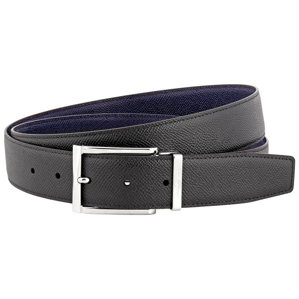 Ferragamo Reversible and Adjustable Gancini Belt in Black/Blue