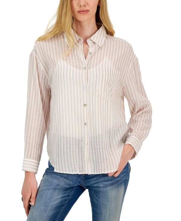 Juniors' Cotton Striped Button-Up Shirt