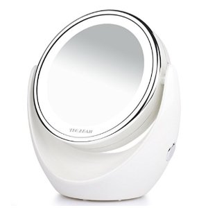 TEC.BEAN Wireless Portable Tabletop Swivel 360° Vanity Mirror with LED Lights and 7x Magnifying, Chromed Finish