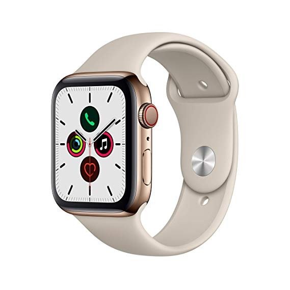 Apple Watch Series 5 (GPS + Cellular, 44mm) - Gold Stainless Steel Case with Stone Sport Band