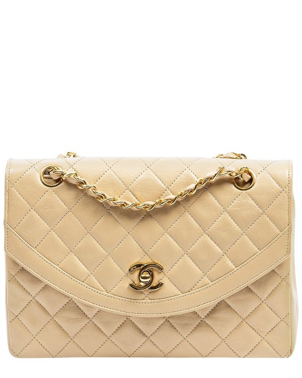 Beige Quilted Lambskin Leather Single Flap Bag (Authentic Pre-Owned)
