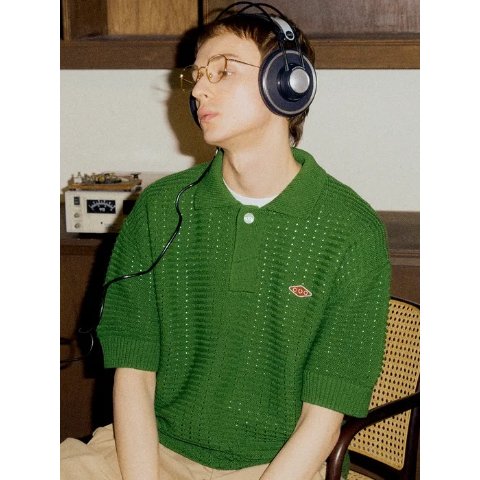 DTO Wappen Punching-Knit Polo Shirt _ Forest Green