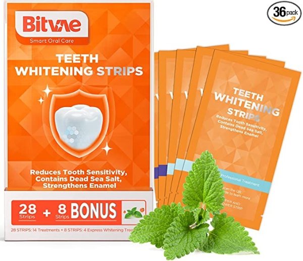 Teeth Whitening Strip for Senitive Teeth - Whitening Without The Sensitivity, Professional Whitening Strips, Bitvae White Strips for Teeth Whitening, 18 Treatments 36 Strips