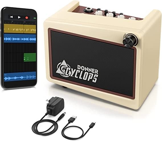 Mini Guitar Amp Digital, 5W Wireless Small Electric Guitar Amplifier, Cyclops Guitar Portable Practice Amp with 7 Amp Models 3 Types Effects: Mod, Delay, Reverb and Drum Machine