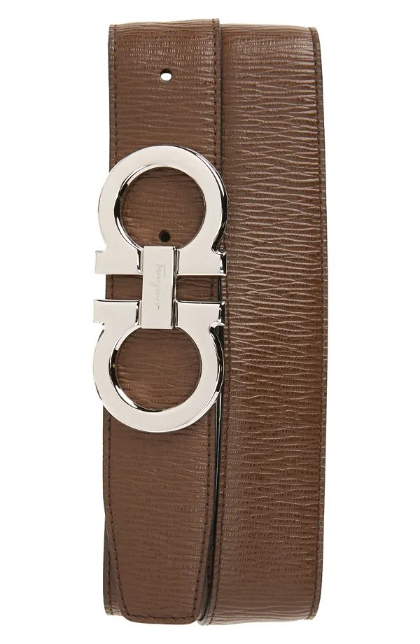 Double Gancio Calfskin Leather Belt