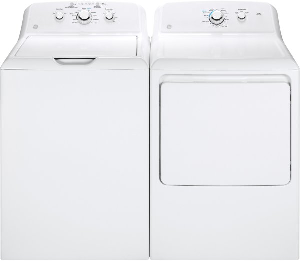 GE GEWADRGW3351 Side-by-Side Washer & Dryer Set with Top Load Washer and Gas Dryer in White