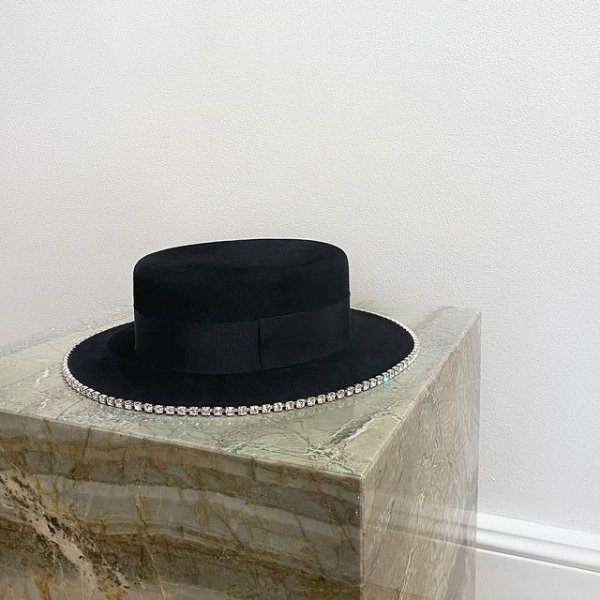 crystal-trimmed felt canotier hat