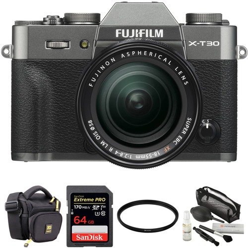 X-T30 Mirrorless Digital Camera with 18-55mm Lens and Accessories Kit (Charcoal Silver)