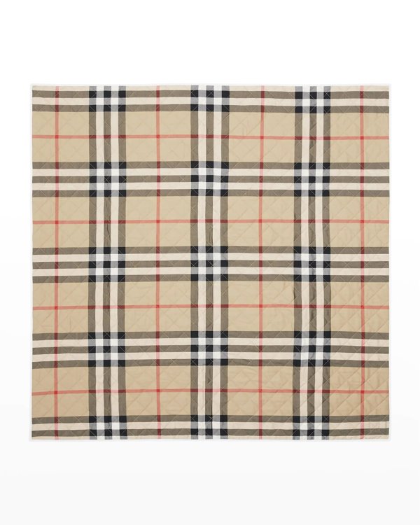 Kid's Teri Diamond-Quilted Check Blanket