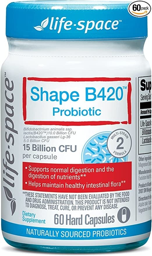-Space Probiotic 15 Billion CFU Multi-Strain, 2 Month Serving, Shape B420™ Probiotics Supplement for Women, Men & Adults, Supports Healthy Digestion & Intestinal Flora - 60 Capsules