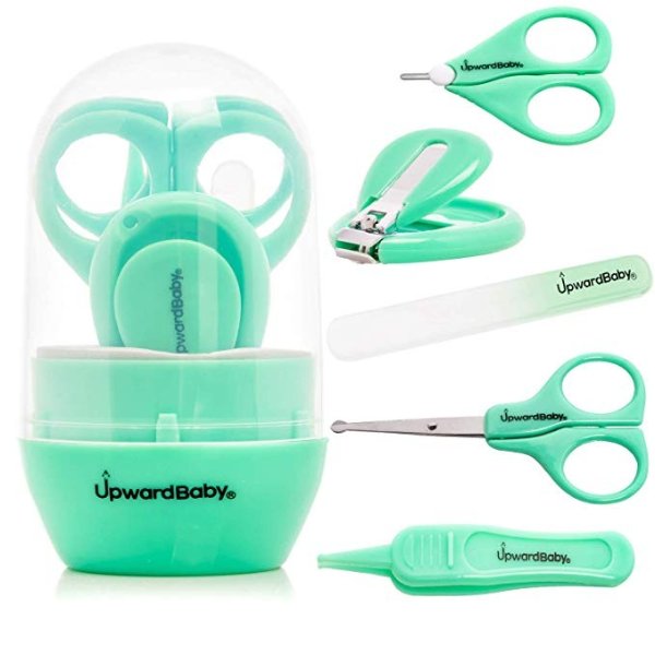 Baby Nail Clippers and Scissors - 5 in 1 Kit - UpwardBaby Newborn Infant Manicure Grooming Set for Kids Toddlers - Premium Stainless Steel - Nose Tweezers and File Included - See Video Demonstration