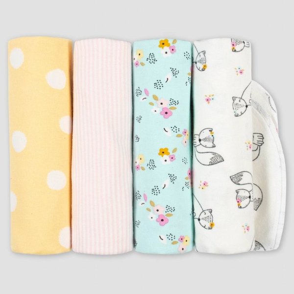 Baby Girls&#39; 4pk Fox Flannel Blanket Set - Pink