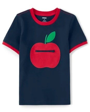 Boys Short Sleeve Peek-A-Boo Zipper Embroidered Apple Patch Top - Teacher's Favorite | Gymboree