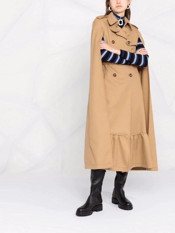 belted trench-cape long coat