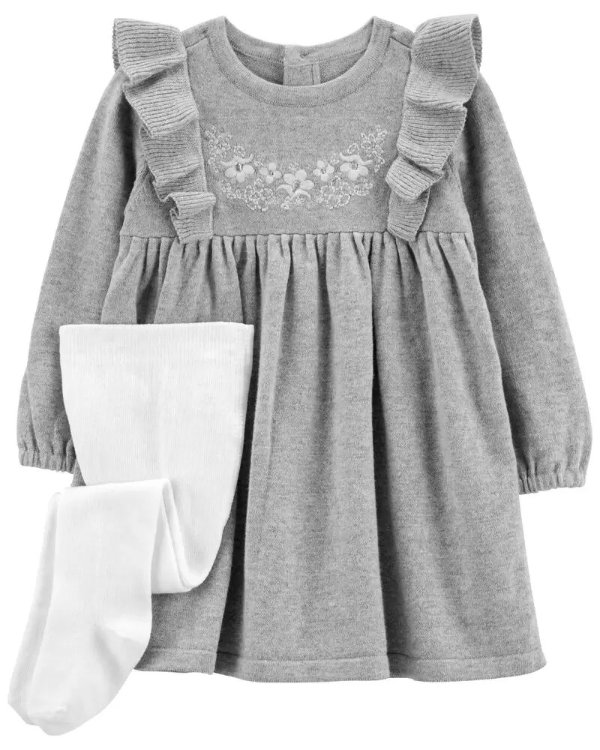 婴儿绣花针织连衣裙两件套