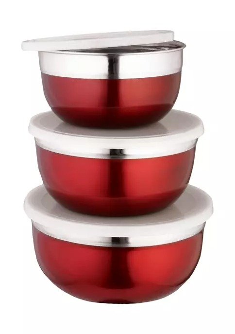 Set of 3 Stainless Steel Bowls with Lids