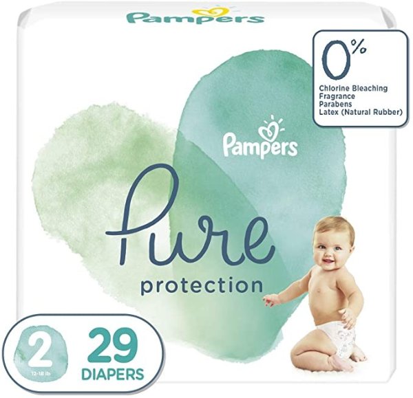 Diapers Size 2, 29 Count - Pampers Pure Protection Disposable Baby Diapers, Hypoallergenic and Unscented Protection, Jumbo Pack