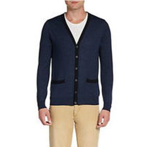  Saks Fifth Avenue RED Trimmed Wool-Blend Cardigan 