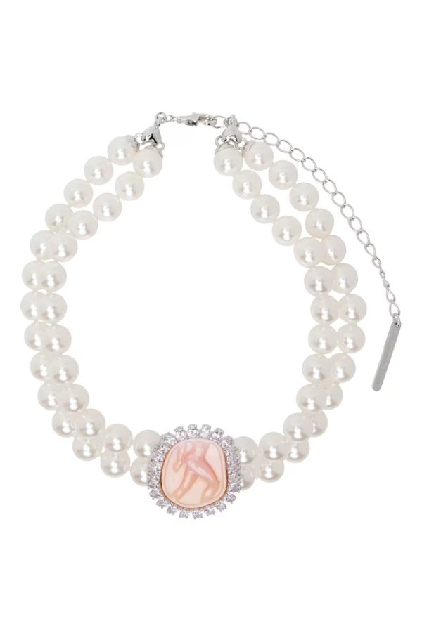 White Embossed Double Layer Pearl Chain Necklace
