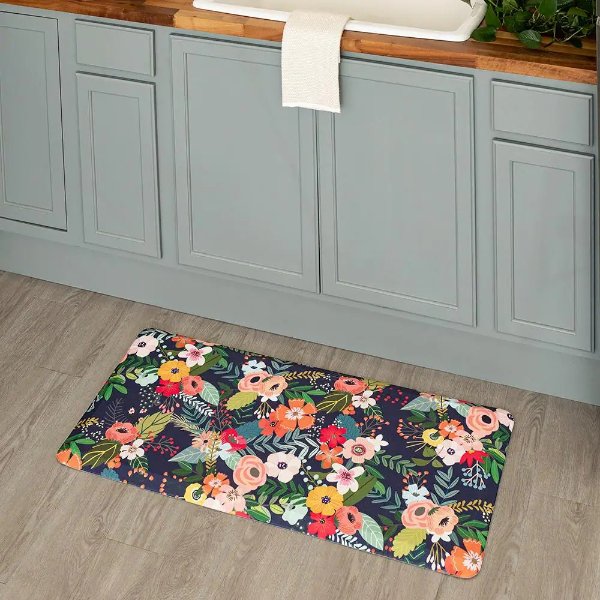 Blooming On Blue 20 in. x 42 in. Kitchen Mat