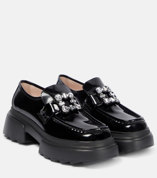 Wallaviv strass buckle patent leather loafers
