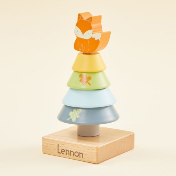Personalized Wooden Fox Stacker Toy Welcome %1
